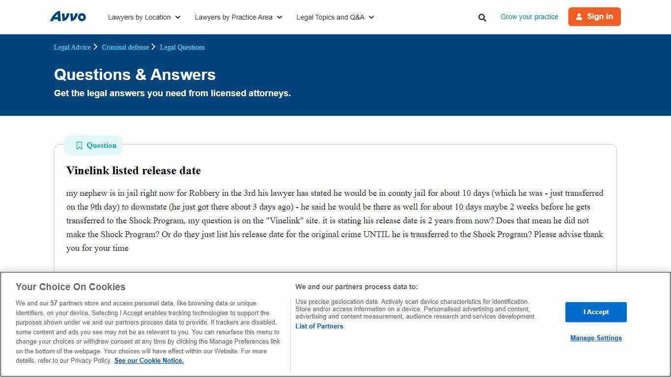 Vinelink listed release date - Legal Answers
